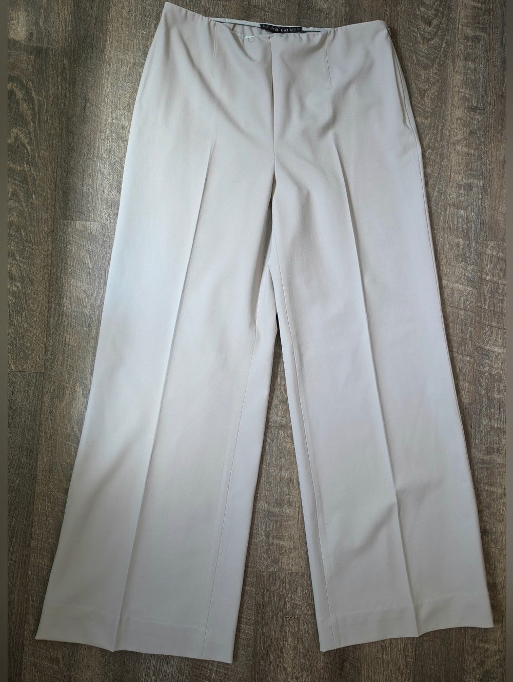 Ralph Lauren Black Label Wide-Leg Trousers Womens 10 Light Gray Stretchy Wool - Picture 2 of 12
